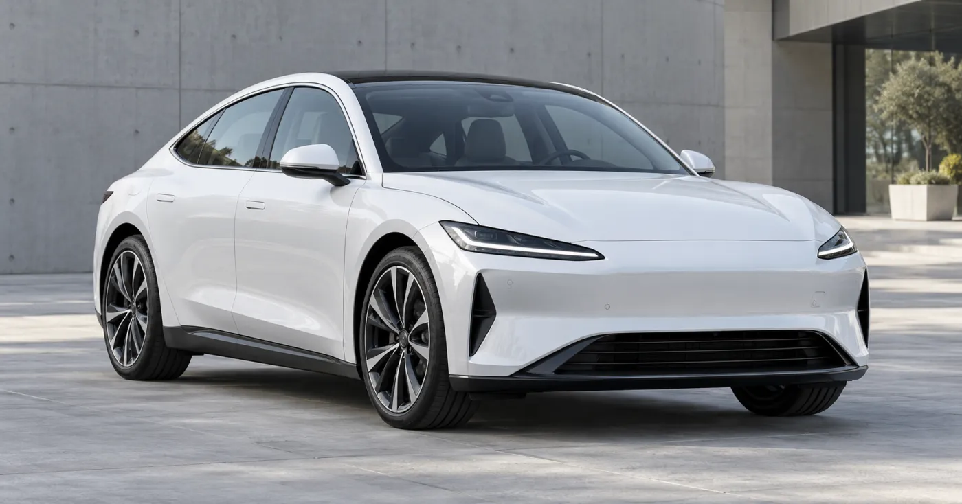 Seitenansicht einer Elektro-Limousine mit Aerofelge