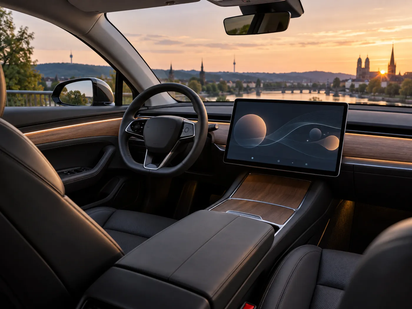 Cockpit einer Elektro-Oberklasselimousine mit großem Bildschirm
