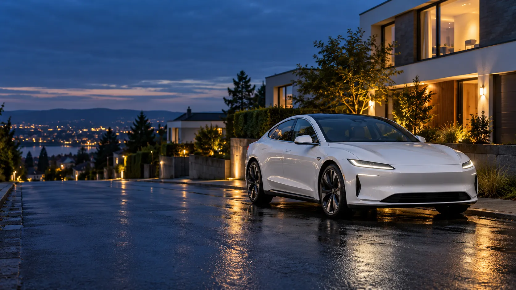 Tesla verkaufen in Augsburg: Elektroauto am Abend